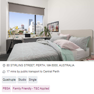 Campus Perth Single Student Room Availability in Perth