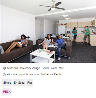 Murdoch University Village Single Student Room Availability in Perth